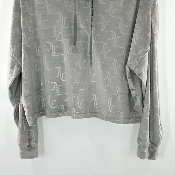 Juicy Couture‎ Hoodie Loungewear Women XL Gray Velour Logo Cropped Pullover - Picture 5 of 13